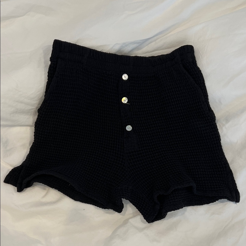 DONNI. Black Waffle Shorts XS